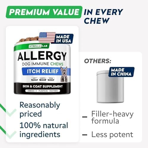 STRELLALAB Dog Allergy & Itching Relief - Skin&Coat Support Chews w/Omega 3