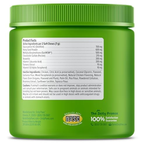 Zesty Paws Glucosamine for Dogs - Dog Joint Supplement, Bacon, 90 Ct