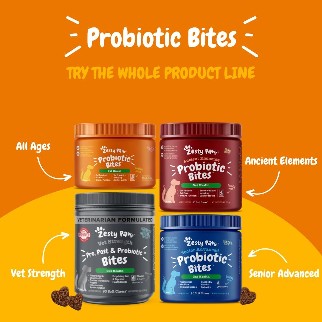 Zesty Paws Probiotics for Dogs - Gut Health Soft Chews, Pumpkin, 90 Ct