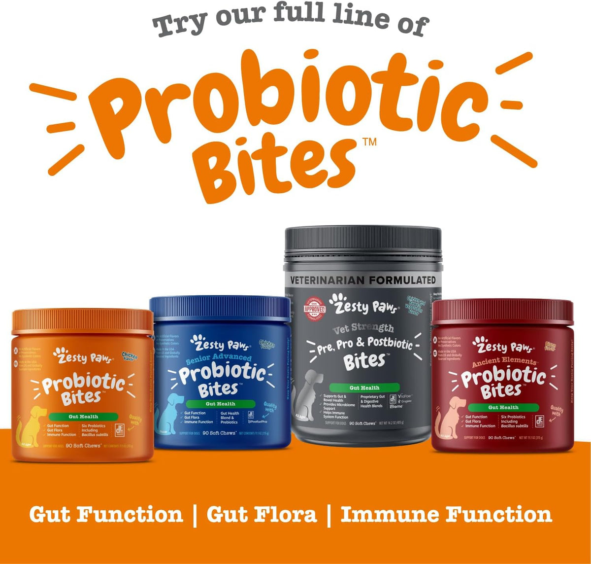 Zesty Paws Probiotics for Dogs - Gut Health Soft Chews, Pumpkin, 90 Ct