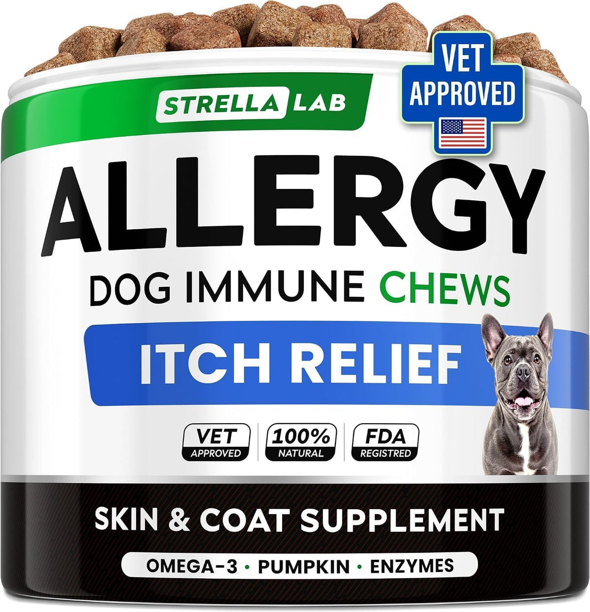 STRELLALAB Dog Allergy & Itching Relief - Skin&Coat Support Chews w/Omega 3