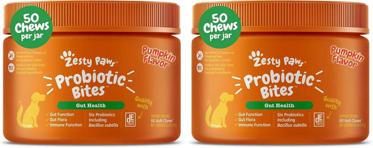 Zesty Paws Probiotics for Dogs - Gut Health Soft Chews, Pumpkin, 90 Ct