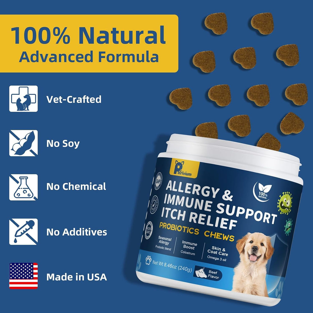 Dog Allergy Relief Chew for Skin Itch & Immune Support 120 Counts/ 8.47 OZ