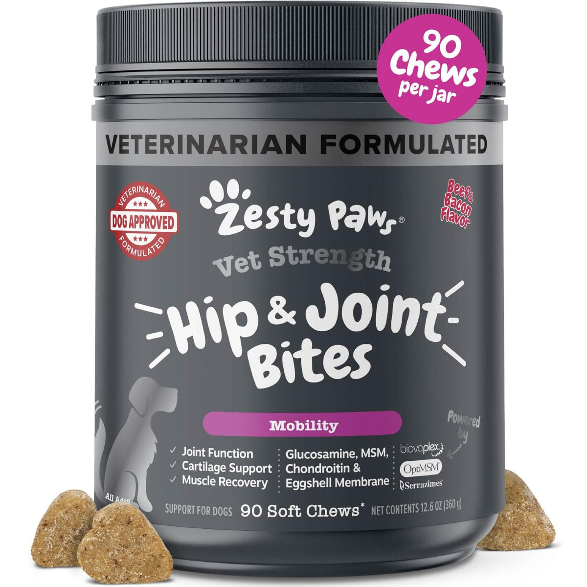 Zesty Paws Glucosamine for Dogs - Dog Joint Supplement, Bacon, 90 Ct
