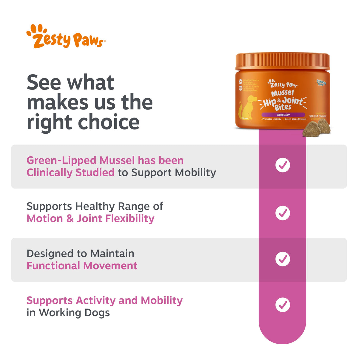 Zesty Paws Glucosamine for Dogs - Dog Joint Supplement, Bacon, 90 Ct