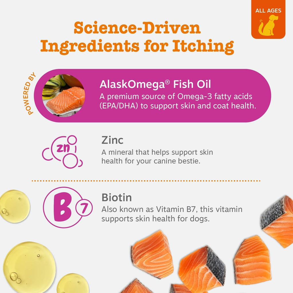 Zesty Paws Dog Itch Relief Chews - Omega-3 Fish Oil for Dogs, Chicken, 90ct