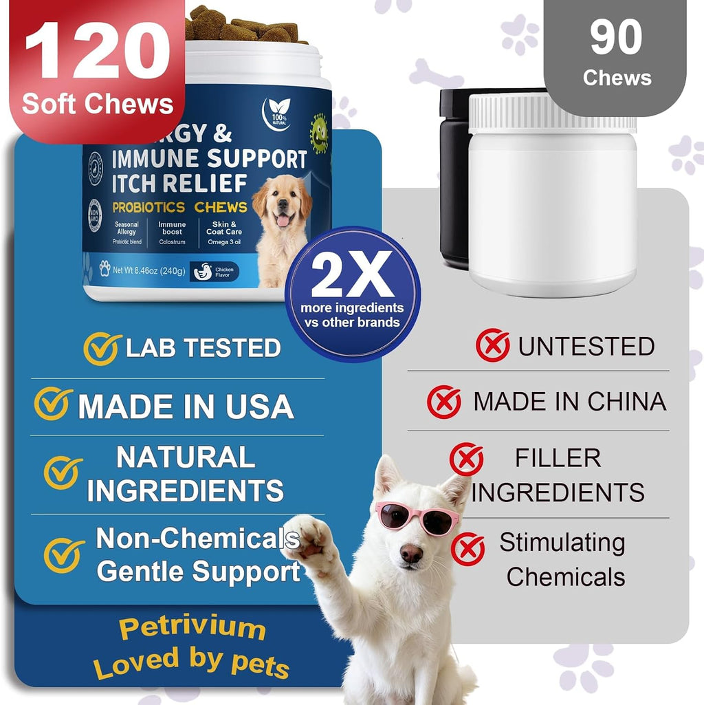 Dog Allergy Relief Chew for Skin Itch & Immune Support 120 Counts/ 8.47 OZ