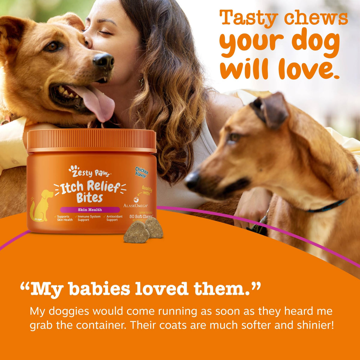 Zesty Paws Dog Itch Relief Chews - Omega-3 Fish Oil for Dogs, Chicken, 90ct
