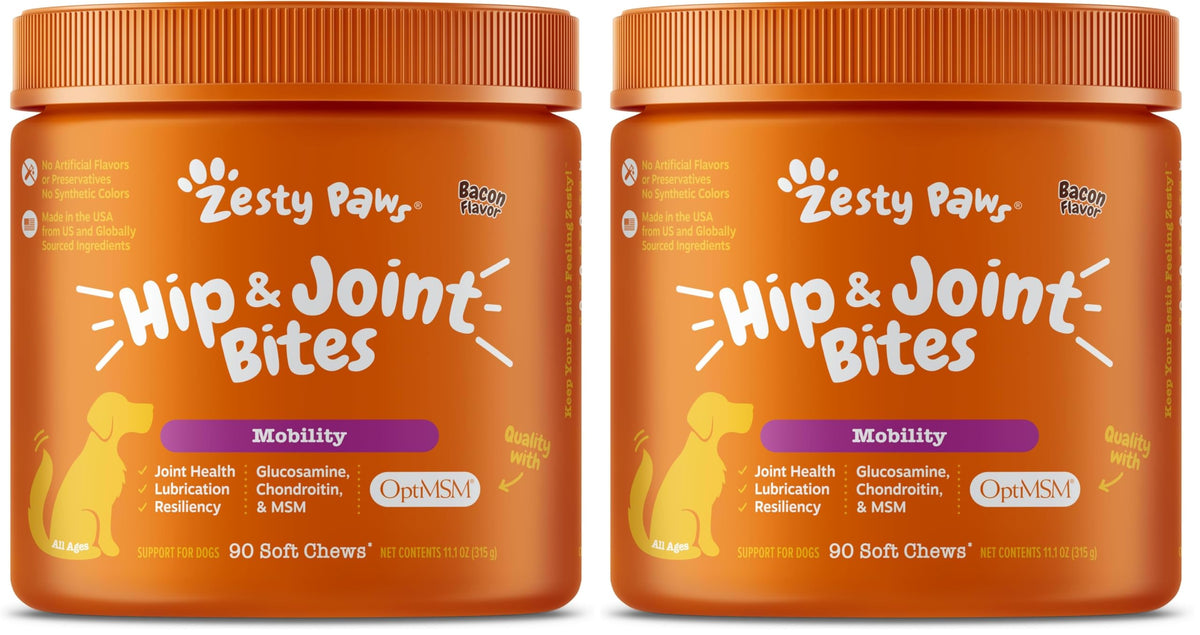 Zesty Paws Glucosamine for Dogs - Dog Joint Supplement, Bacon, 90 Ct