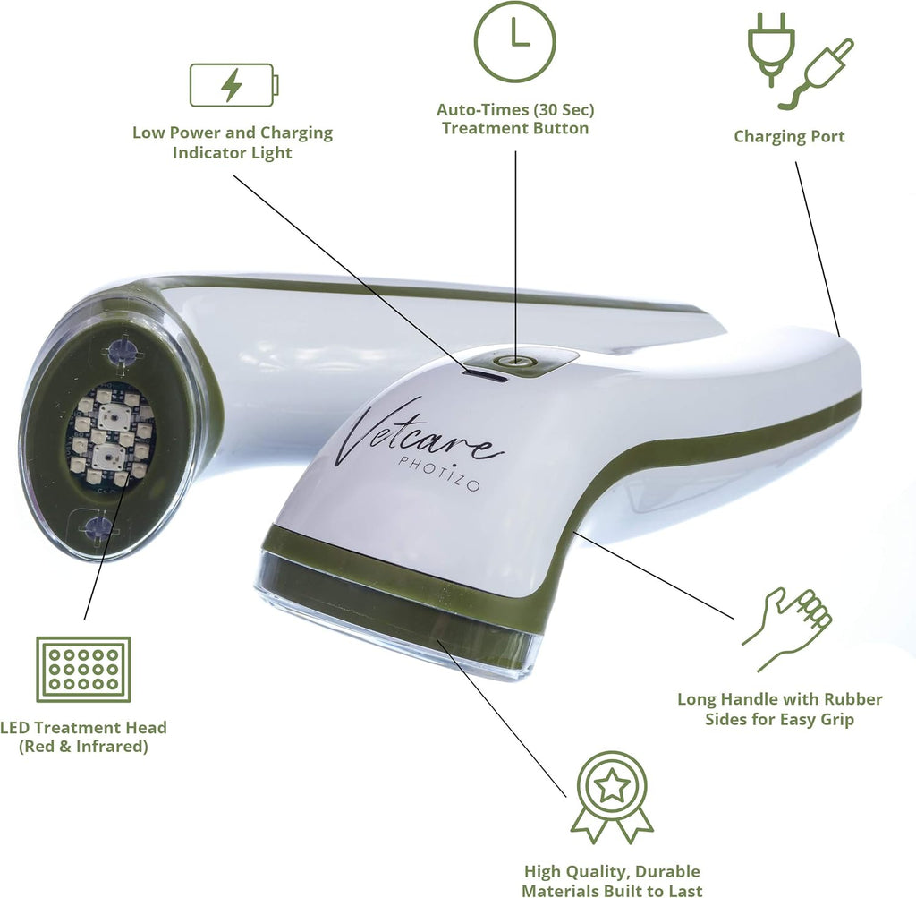 PHOTIZO Vetcare Cold Laser Therapy Device for Dogs and Horses - Effective Red and Infrared Light Therapy for Chronic Pain and Inflammation Relief, for Use on Pets, White
