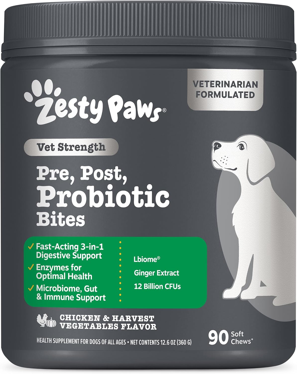 Zesty Paws Probiotics for Dogs - Gut Health Soft Chews, Pumpkin, 90 Ct
