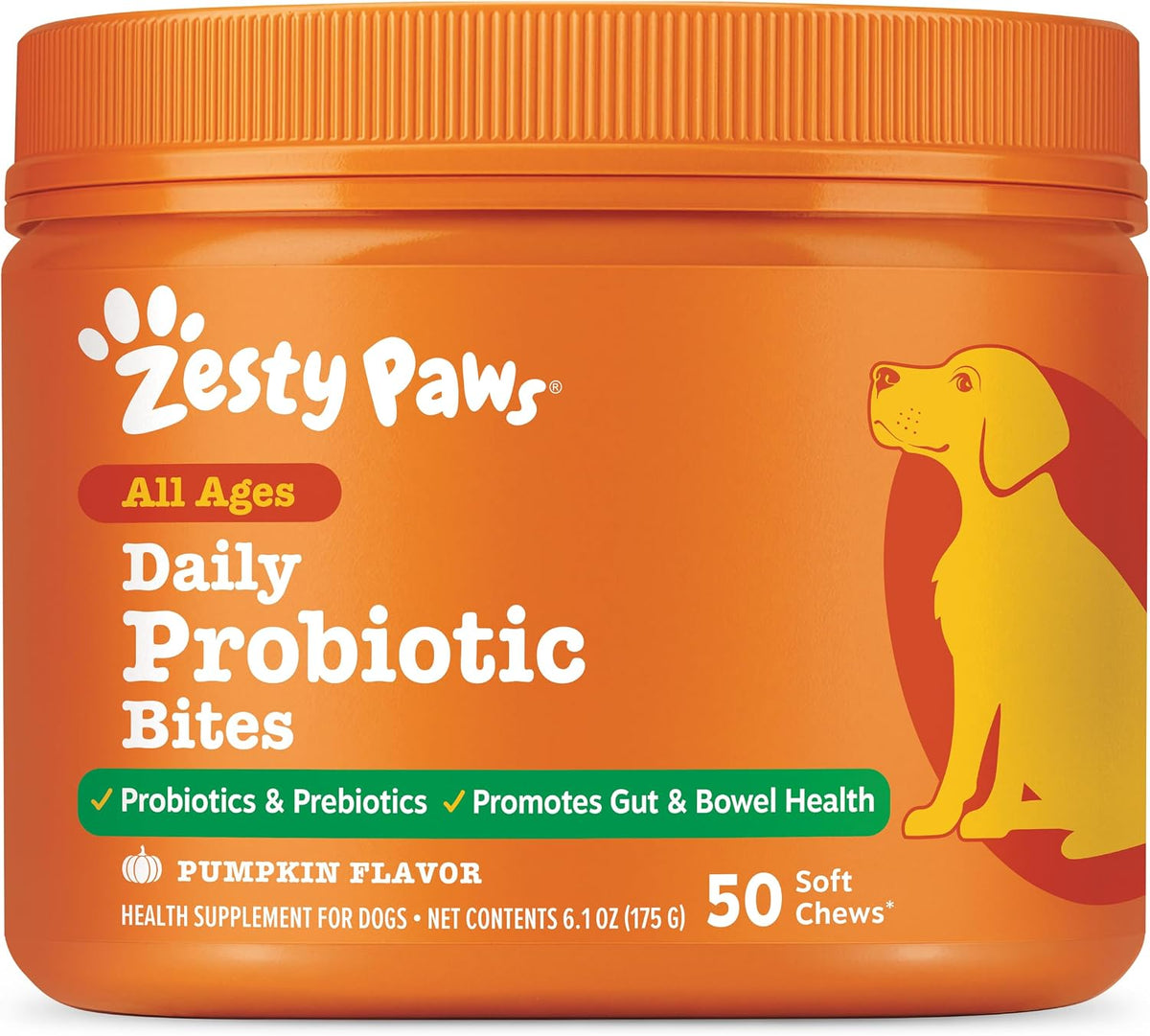 Zesty Paws Probiotics for Dogs - Gut Health Soft Chews, Pumpkin, 90 Ct