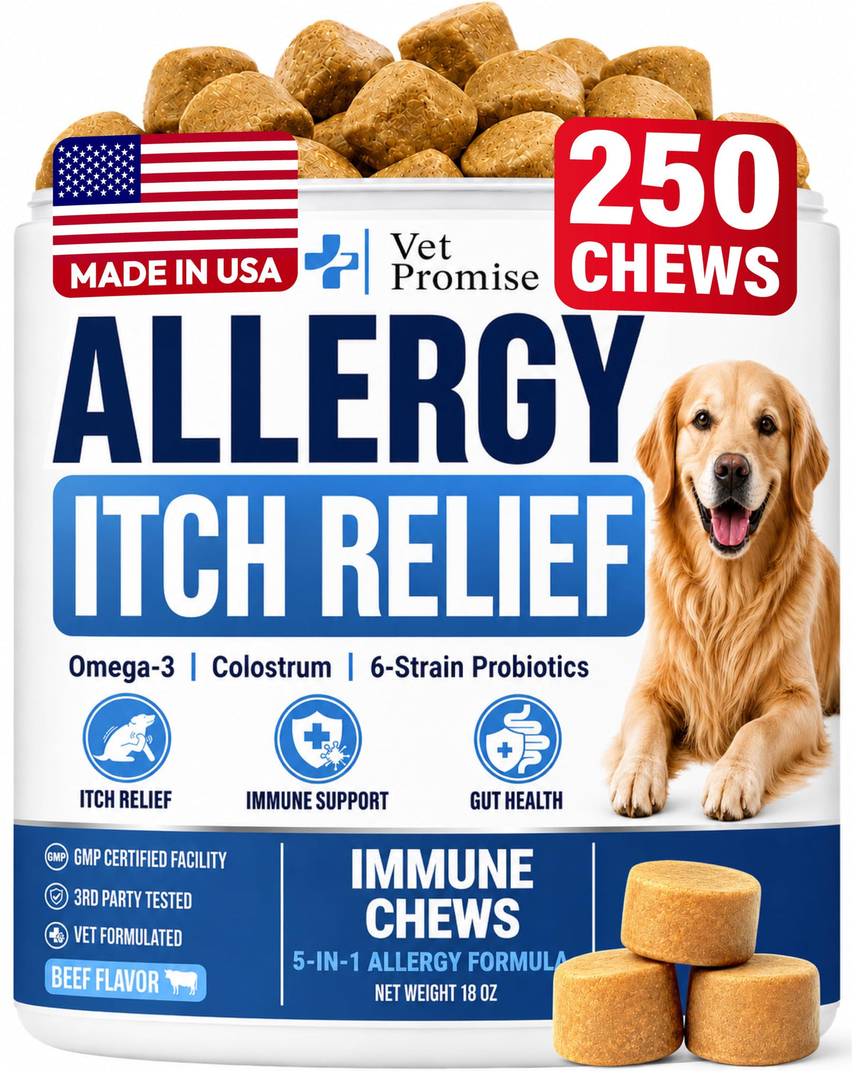 Dog Allergy Relief Chews - Skin Health & Anti-Itch Supplement with Omega-3
