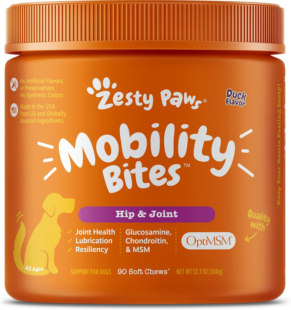 Mobility Bites for Dogs, Hip and Joint, All Ages, Duck, 90 Soft Chews, 12.7 oz (360 g), Zesty Paws Discontinued Listing DO NOT Buy