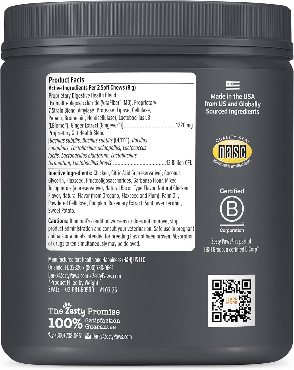 Zesty Paws Probiotics for Dogs - Gut Health Soft Chews, Pumpkin, 90 Ct