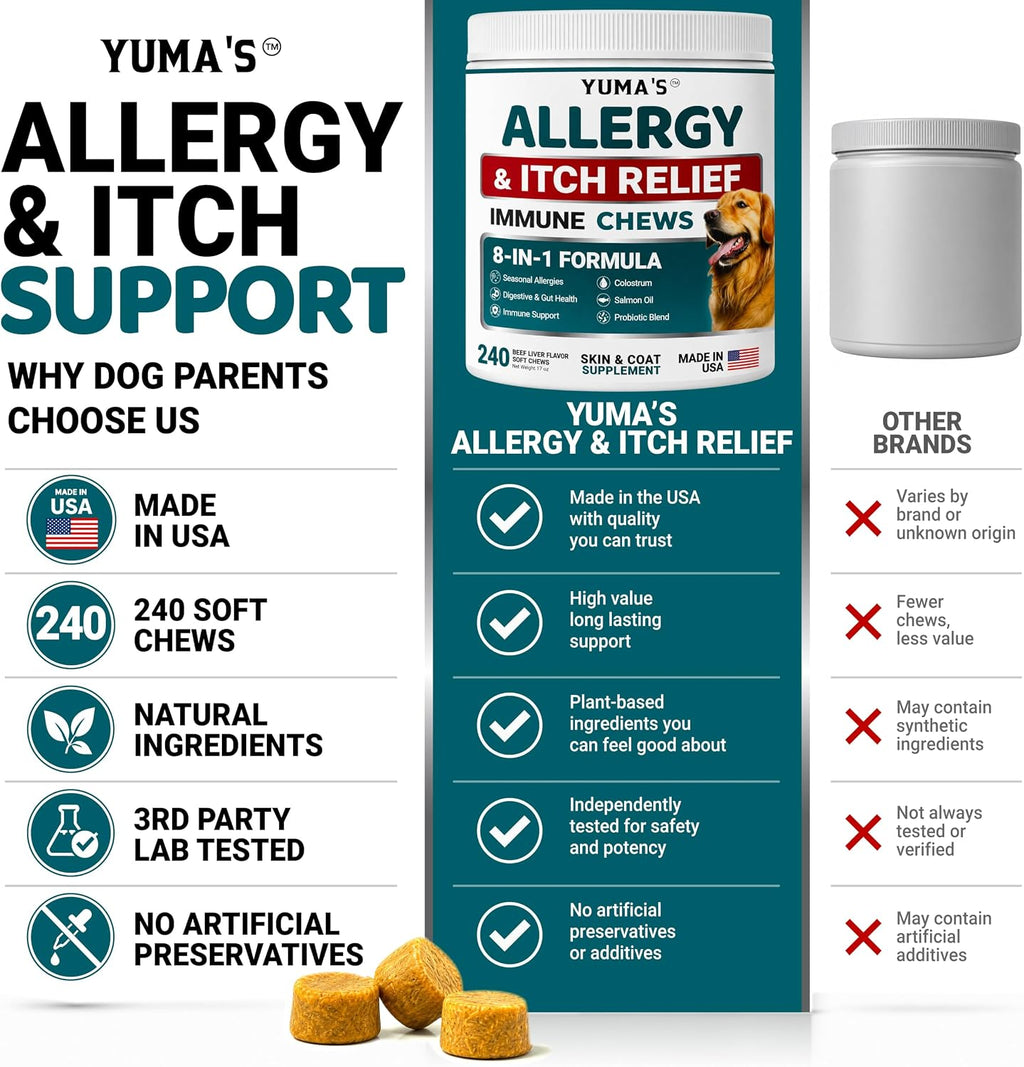 Dog Allergy Relief Chews - 240 Immune Treats, Dog Itching Skin Relief Pills
