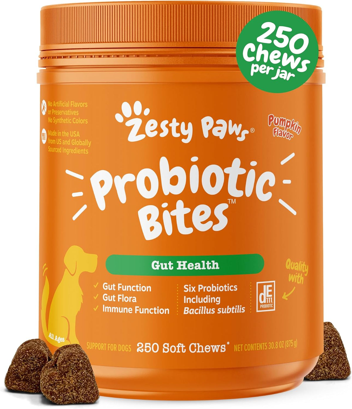 Zesty Paws Probiotics for Dogs - Gut Health Soft Chews, Pumpkin, 90 Ct
