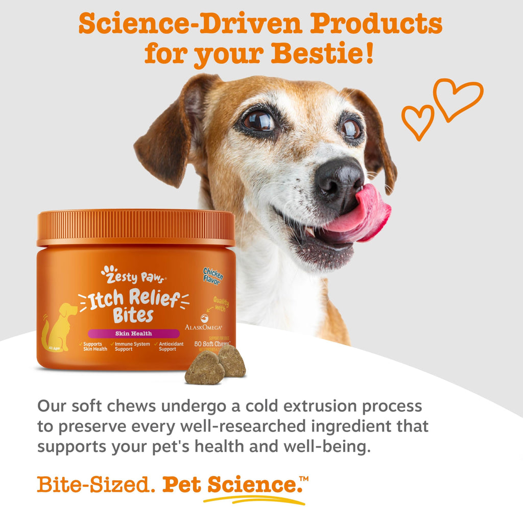 Zesty Paws Dog Itch Relief Chews - Omega-3 Fish Oil for Dogs, Chicken, 90ct