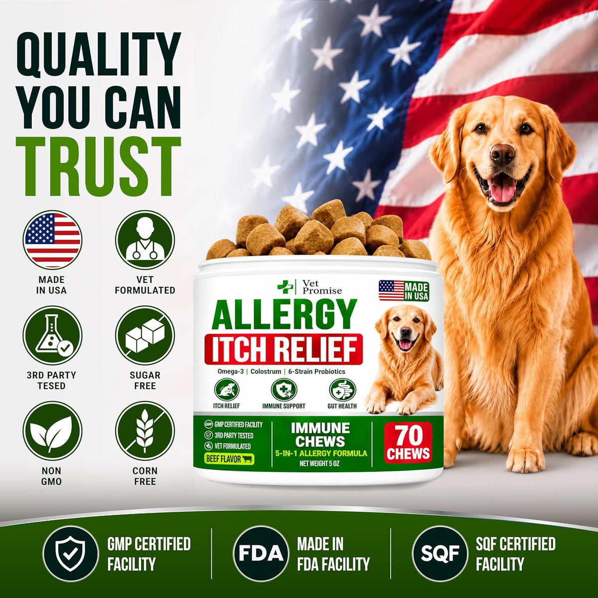 Dog Allergy Relief Chews - Skin Health & Anti-Itch Supplement with Omega-3