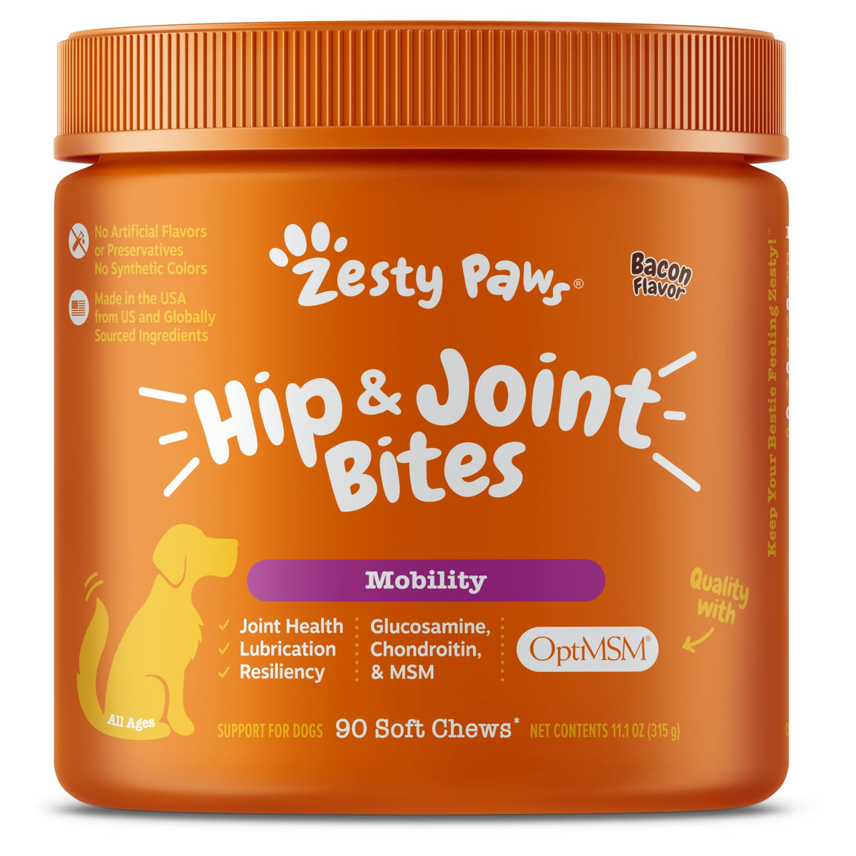 Zesty Paws Glucosamine for Dogs - Dog Joint Supplement, Bacon, 90 Ct