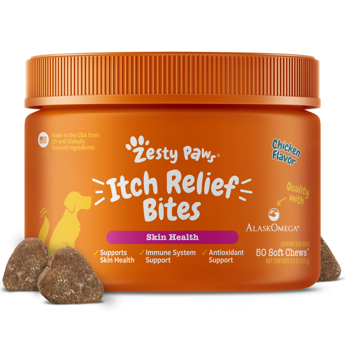 Zesty Paws Dog Itch Relief Chews - Omega-3 Fish Oil for Dogs, Chicken, 90ct