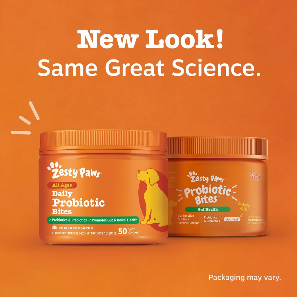 Zesty Paws Probiotics for Dogs - Gut Health Soft Chews, Pumpkin, 90 Ct