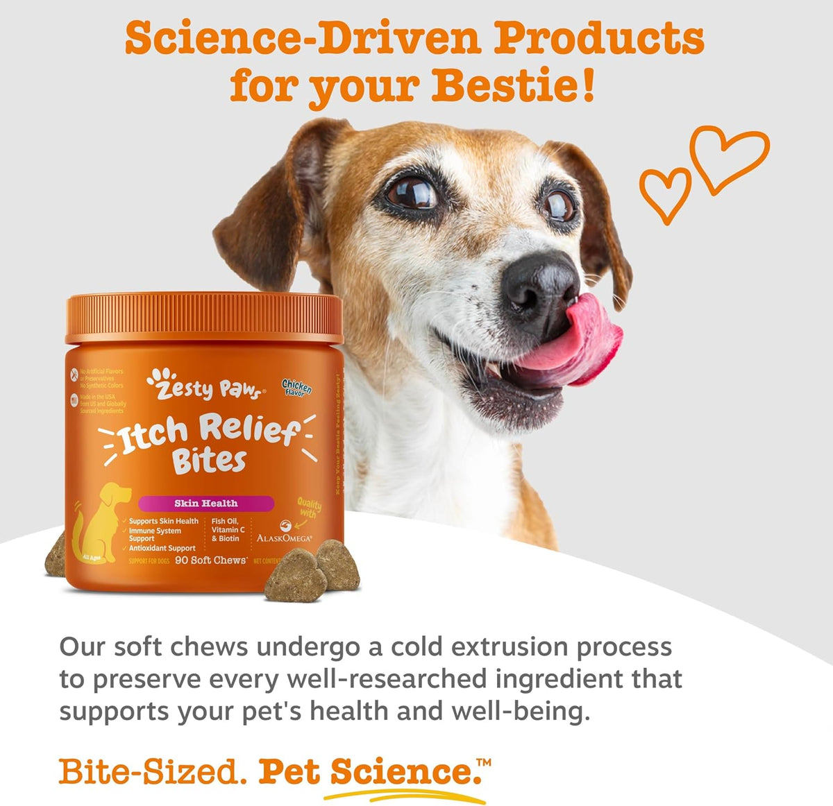 Zesty Paws Dog Itch Relief Chews - Omega-3 Fish Oil for Dogs, Chicken, 90ct