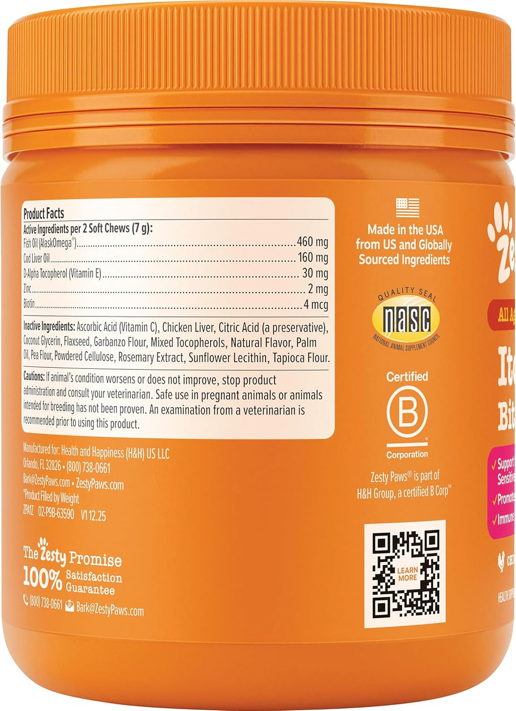 Zesty Paws Dog Itch Relief Chews - Omega-3 Fish Oil for Dogs, Chicken, 90ct