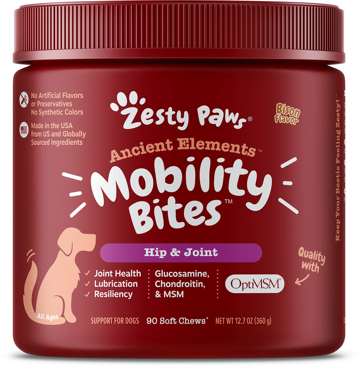 Zesty Paws Glucosamine for Dogs - Dog Joint Supplement, Bacon, 90 Ct