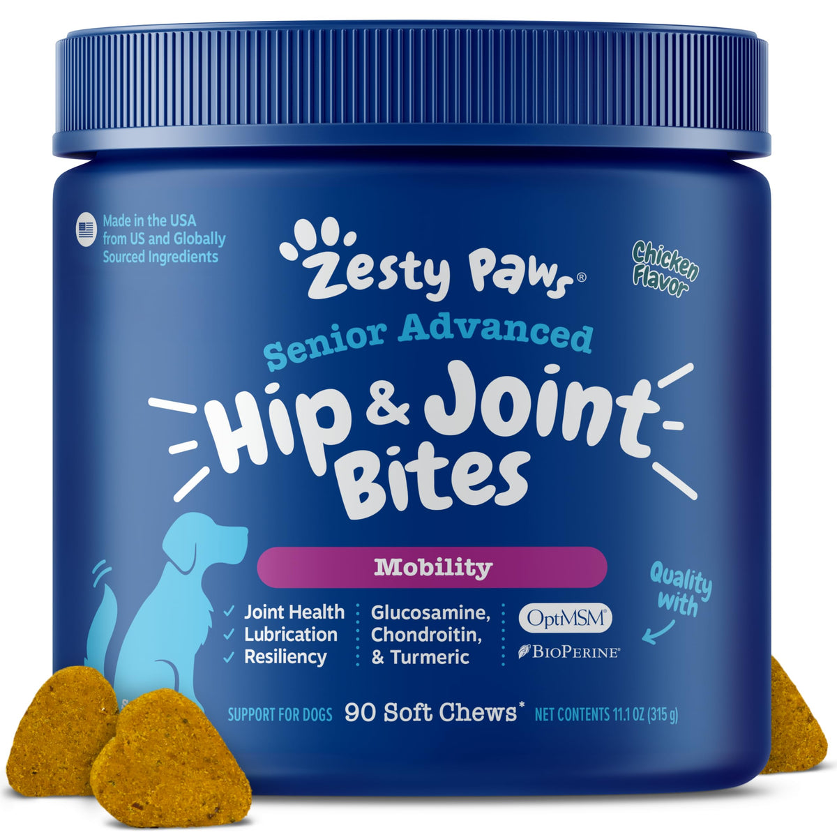 Zesty Paws Glucosamine for Dogs - Dog Joint Supplement, Bacon, 90 Ct