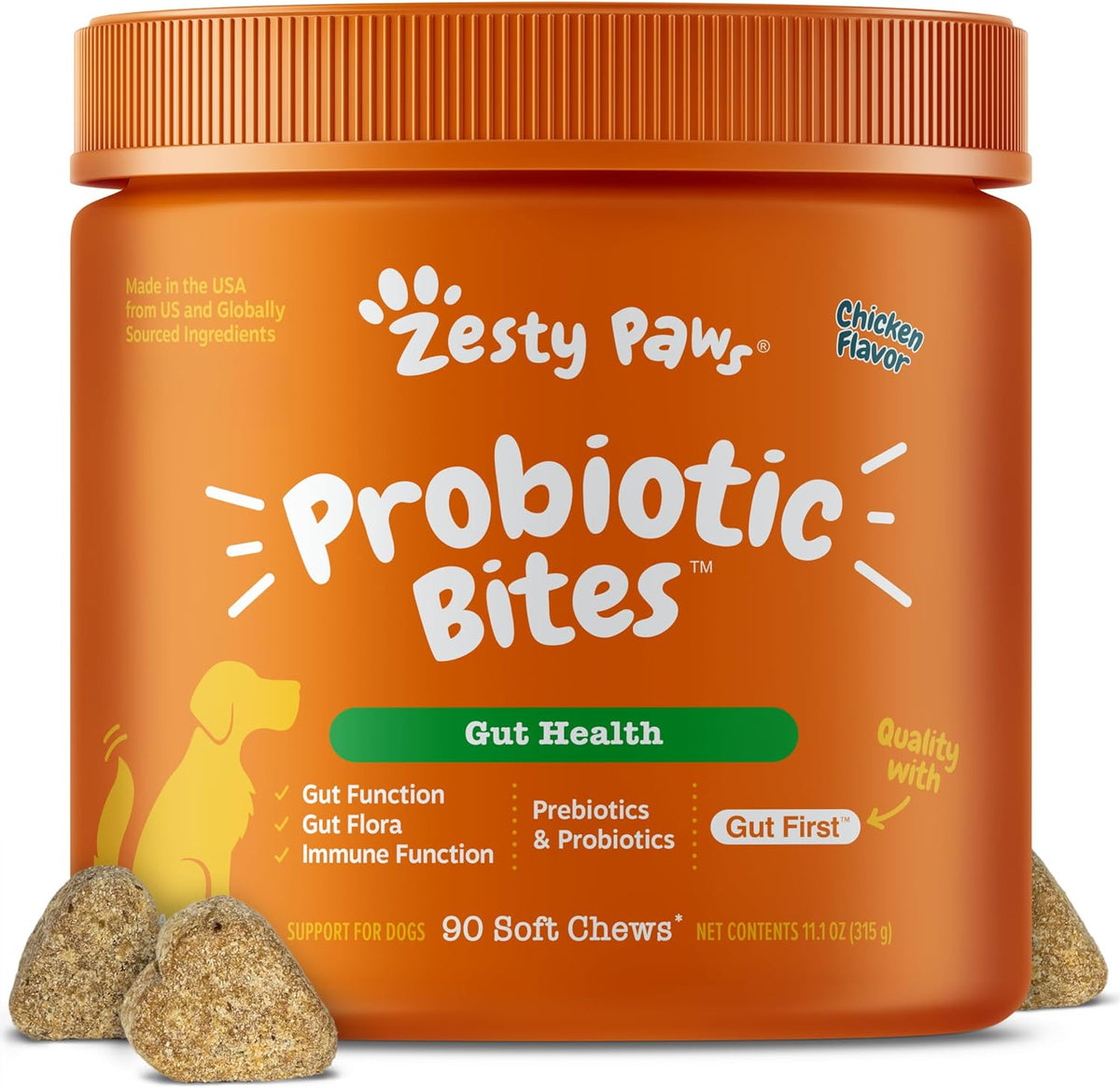 Zesty Paws Probiotics for Dogs - Gut Health Soft Chews, Pumpkin, 90 Ct