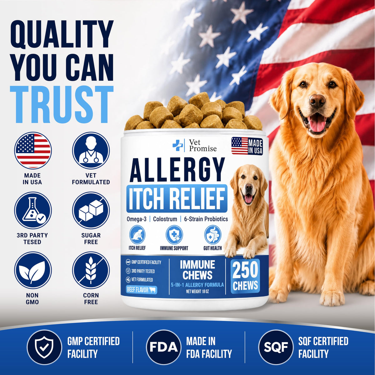 Dog Allergy Relief Chews - Skin Health & Anti-Itch Supplement with Omega-3